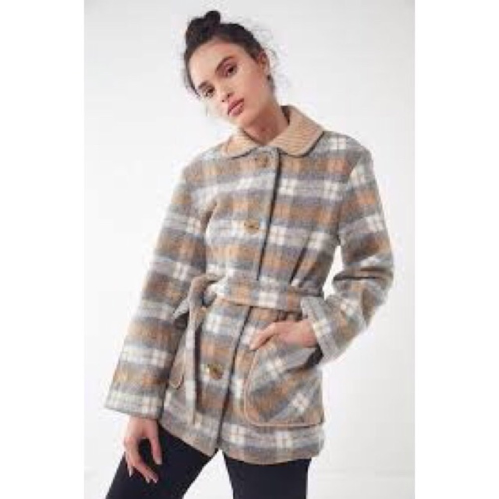 Urban Outfitters Belted Plaid Lady Coat XS